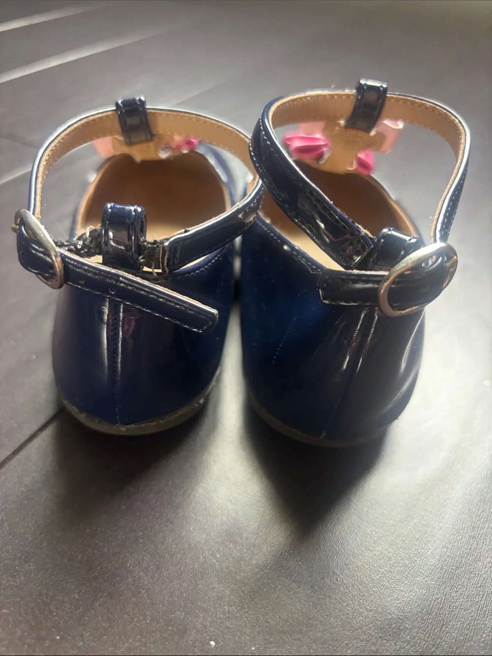Gymboree Navy Patent T-Strap Dress Shoes with Pink Bows